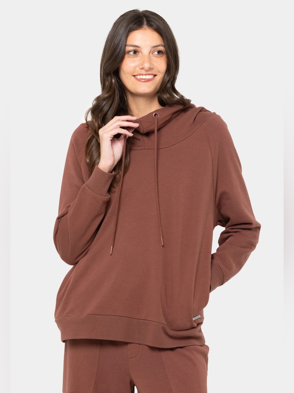 Peace Love World Alina Cowl Neck Hoodie - Mauve Brown Size M